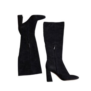 SAM EDELMAN Boots Womens Tall Riding Black Suede Side Zip Casual Knee High | 8